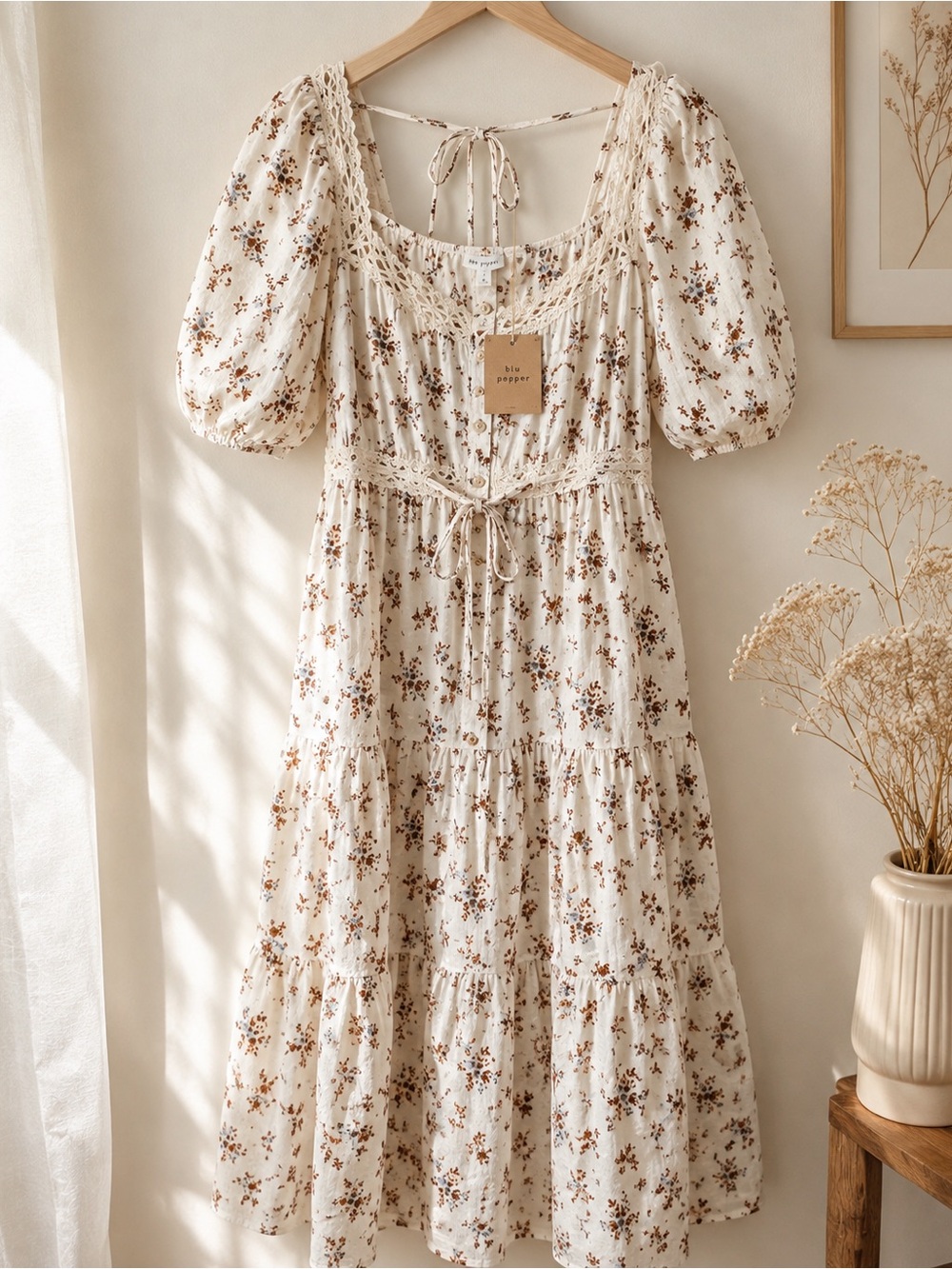 Blu Pepper NWT Cottagecore Floral Midi Dress – Size Large 🌸